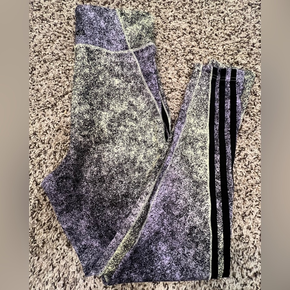adidas Marble Gray Leggings with Black Side Stripes - Picture 3 of 4